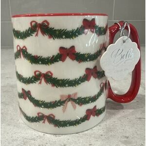 RED BOWS GARLAND Christmas 16oz Mug 10 Strawberry St Bella Holly Holiday NEW